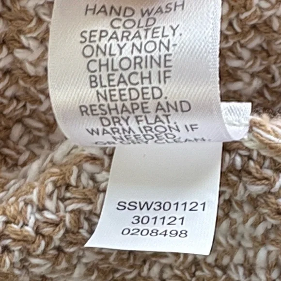 J. Jill Wearever Contrast Trimmed Knit Cardigan Jacket in Camel/Porcelain - M